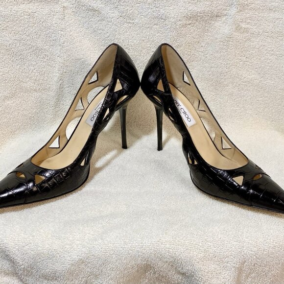 Jimmy Choo Leather Pumps Gator Print With Cut Outs - Picture 6 of 8
